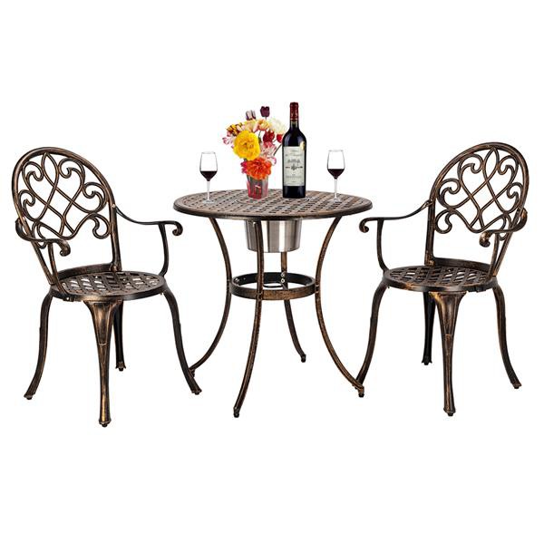Outdoor 3 Piece Patio Bistro Set Of Table And Chairs With Ice Bucket Bronze Shopee Indonesia