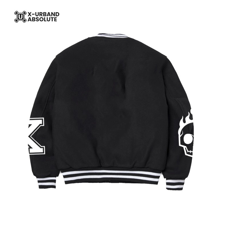 Jaket Varsity Anak Laki-Laki Perempuan Full Bordir Hitam 1-10 Tahun