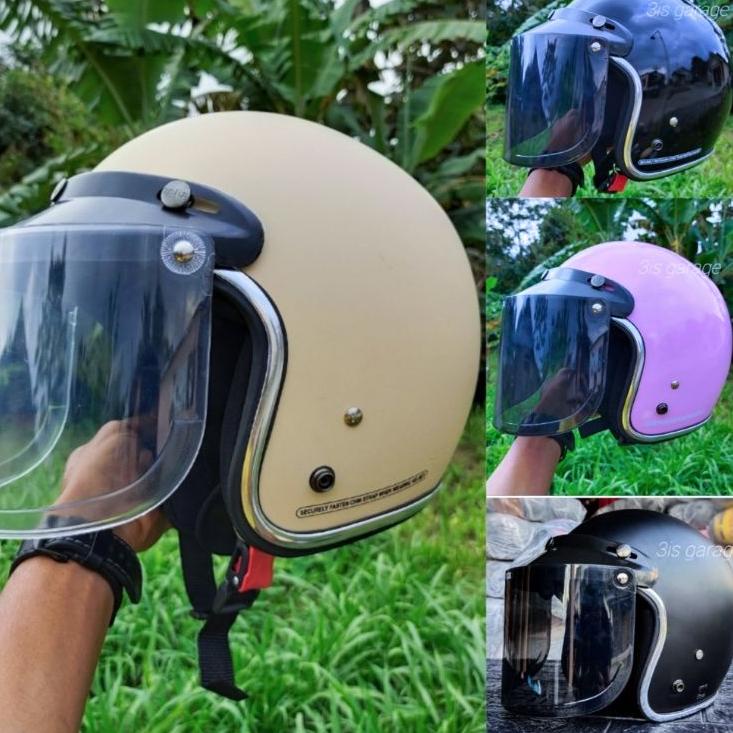Recomended.. HELM BOGO DEWASA HELEM BOGO CLASSIC HELM BOGO RETRO PRIA WANITA KACA DATAR SNI
