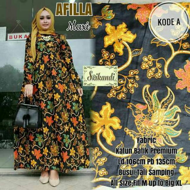 AFILLA MAXI GAMIS BATIK PESTA GAMIS BATIK KONDANGAN GAMIS BATIK MUSLIMAH