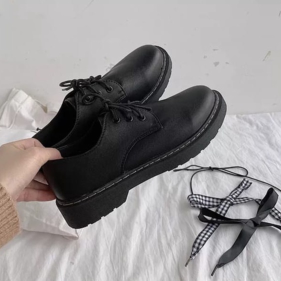 FMS- Sepatu Wanita Low Boots Loafer Oxford CASILLA Black Dof Premium B257 (Free 3 Tali)