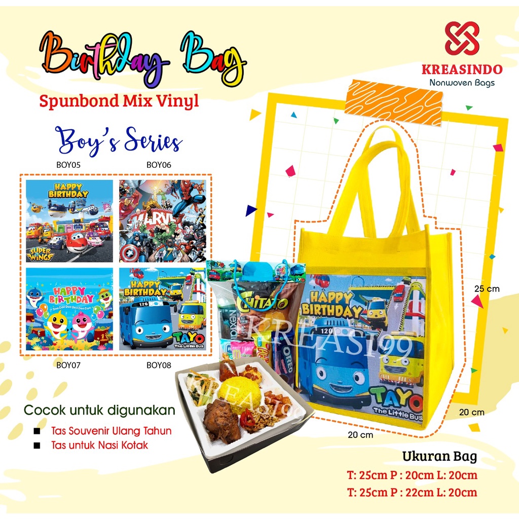

Tas Ulang Tahun Spunbond custom MURAHH & BERKUALITAS...isi 12 pcs!! HAY TAYOO