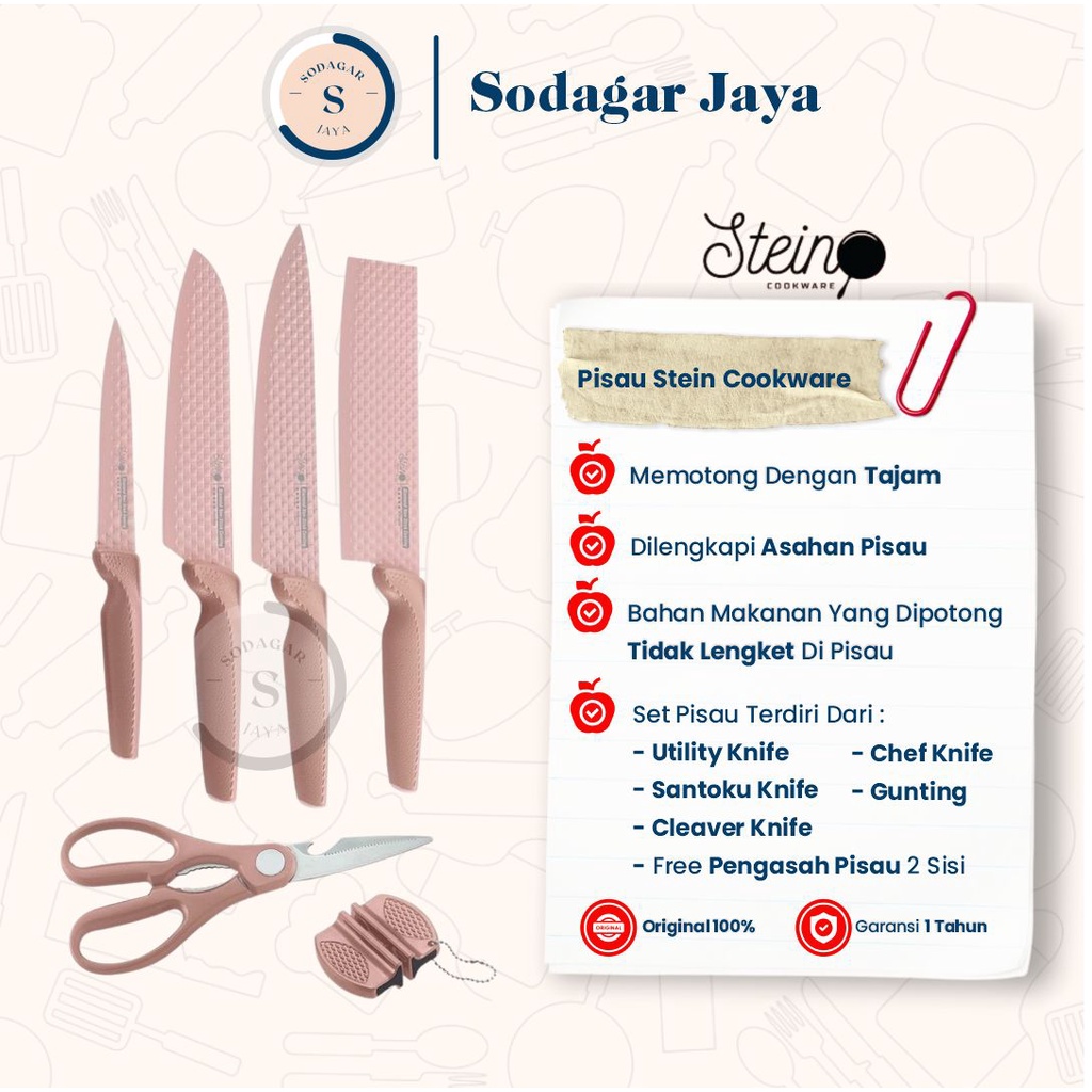 Stein Cookware Knife Set Pisau Set Stein Diamond Non Stick Coating Tajam Original
