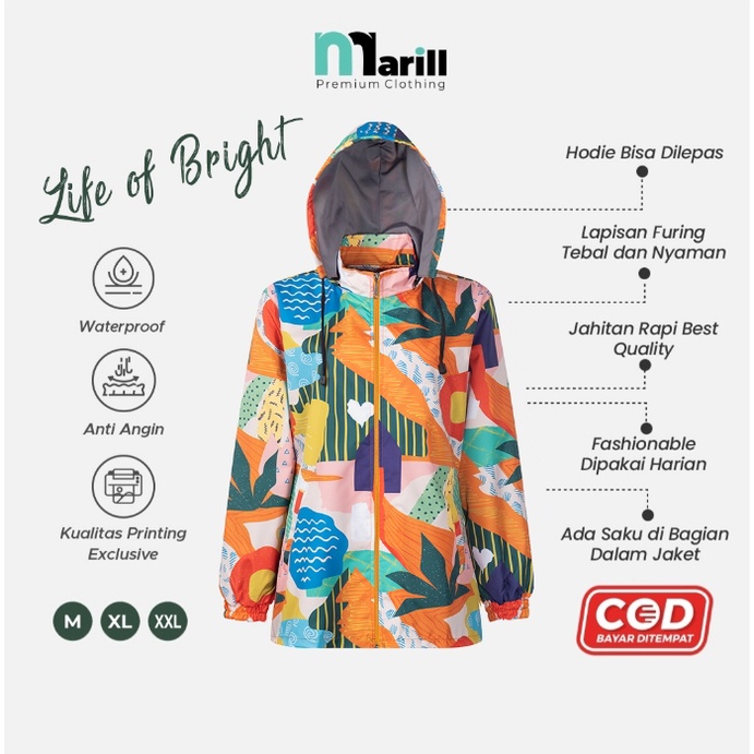 Jaket Wanita Printing Parasut Anti Air Anti Angin Jaket Motor Jaket Gowes Motif Life of Bright