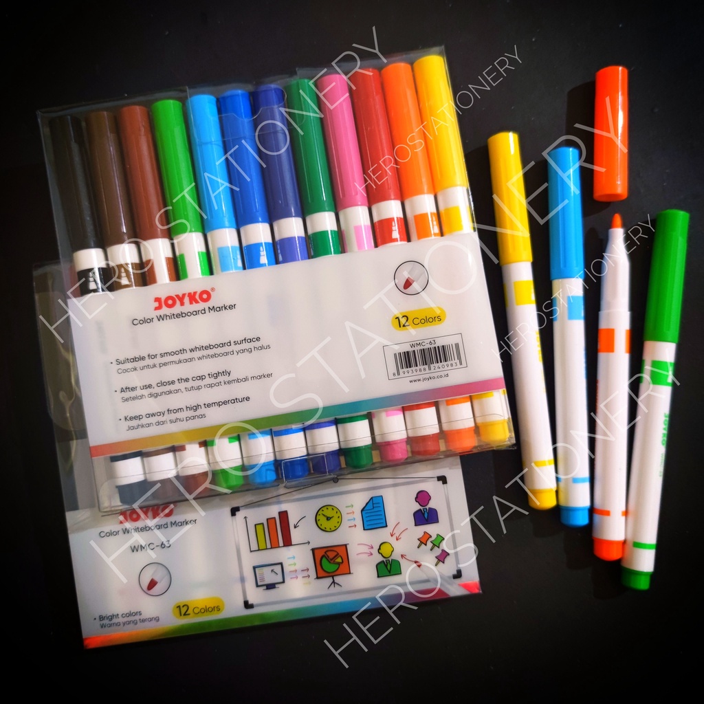 

Joyko color whiteboard marker spidol jumbo set 12 warna WMC-53