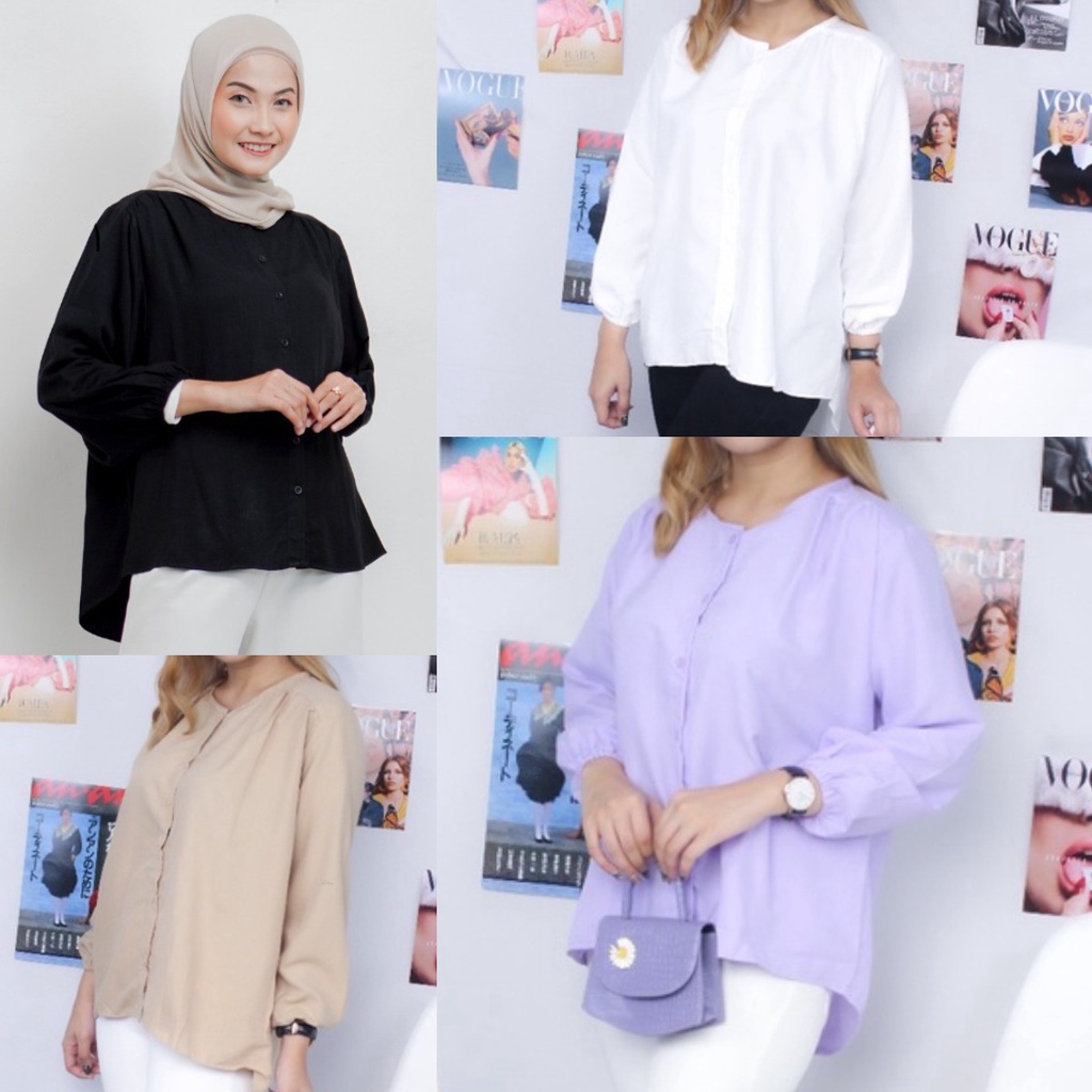 BEFAST - ZRX OOTD Blouse Wanita NIRE / Hanmi Top / Blouse Wanita / Blouse Kekiniaan Remaja Wanita / Blouse Lengan panjang / Blouse Polos Casual / Fashion wanita Kerja / Terlaris