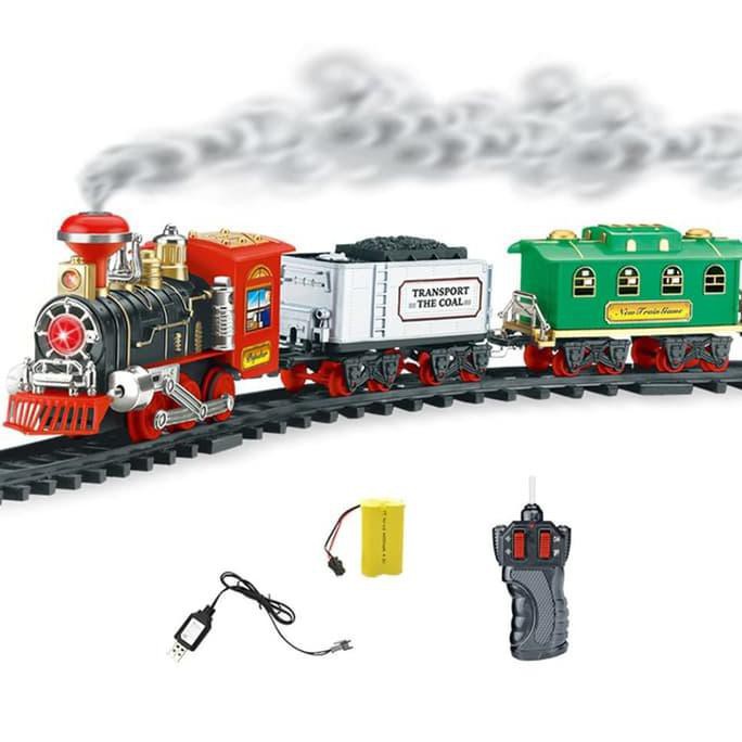 train set with remote and smoke mainan 