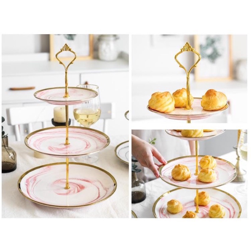 2 tingkat dan 3 tingkat Tier Ceramic Cake Stand • Nampan Kue Susun Tingkat • Wadah Saji Kue Tingkat motif marble