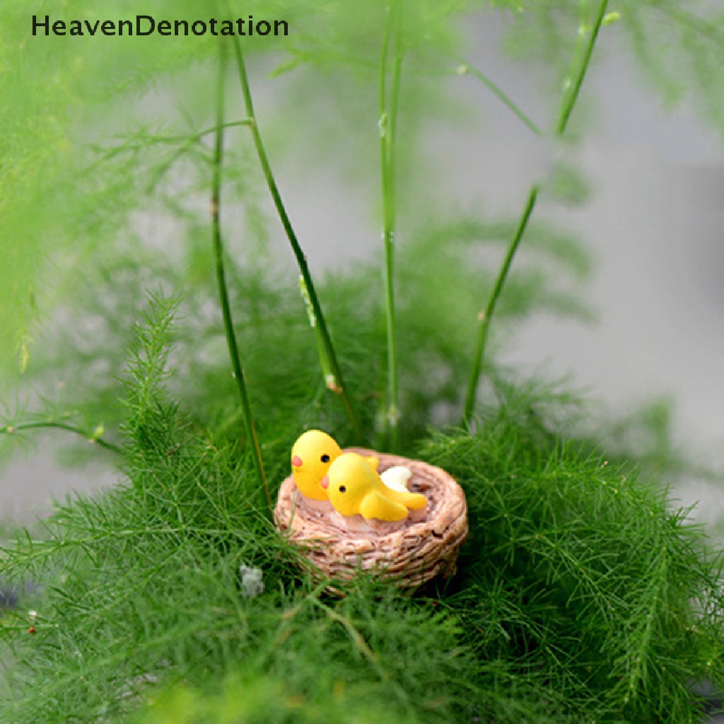 [HeavenDenotation] Mini nest with birds fairy garden miniatures gnomes moss terrariums resin crafts figurines for home decoration accessories