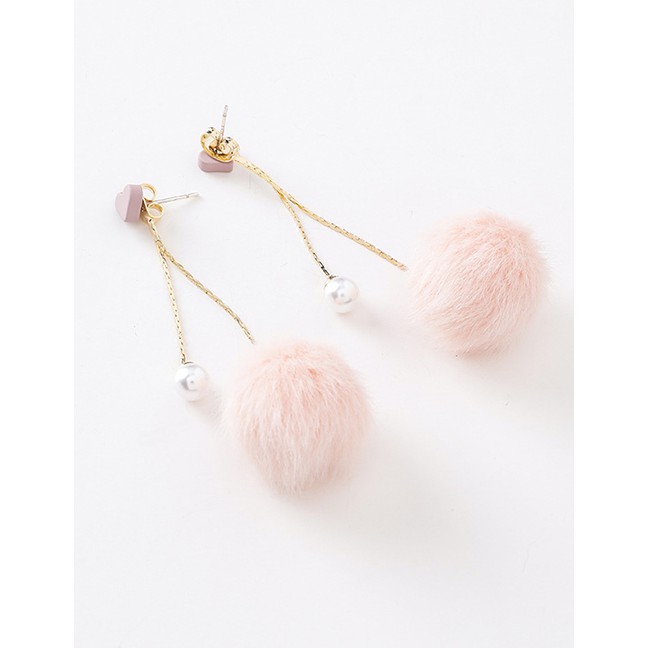 LRC Anting Tusuk Fashion 925 Silver Needle Tassel Hair Ball Pearl Pompom Heart Earrings D59710