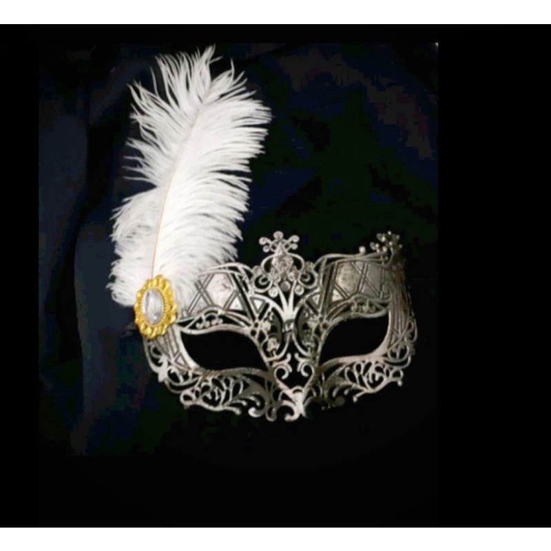 Topeng Ukir Gold/Silver Bulu Ostrich