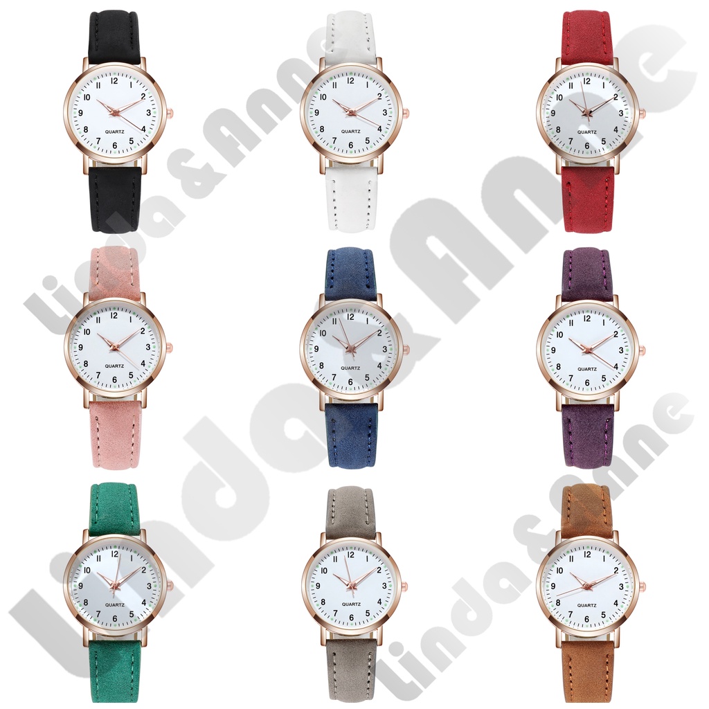 [COD] Jam Tangan Wanita Strap Pu Leather Casual Polos / Jam Tangan Wanita Quartz Analog Import