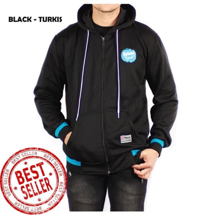 HOODIE JAKET PRIA SWEATER MOTOR JACKET JEANS DENIM LEVIS STRIP HAND - MAROON BLACK PROMO