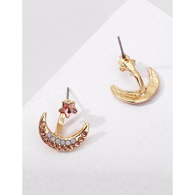 LRC Anting Tusuk Fashion Gold After Hanging Stars: Moon And Color Diamond Stud Earrings F40710