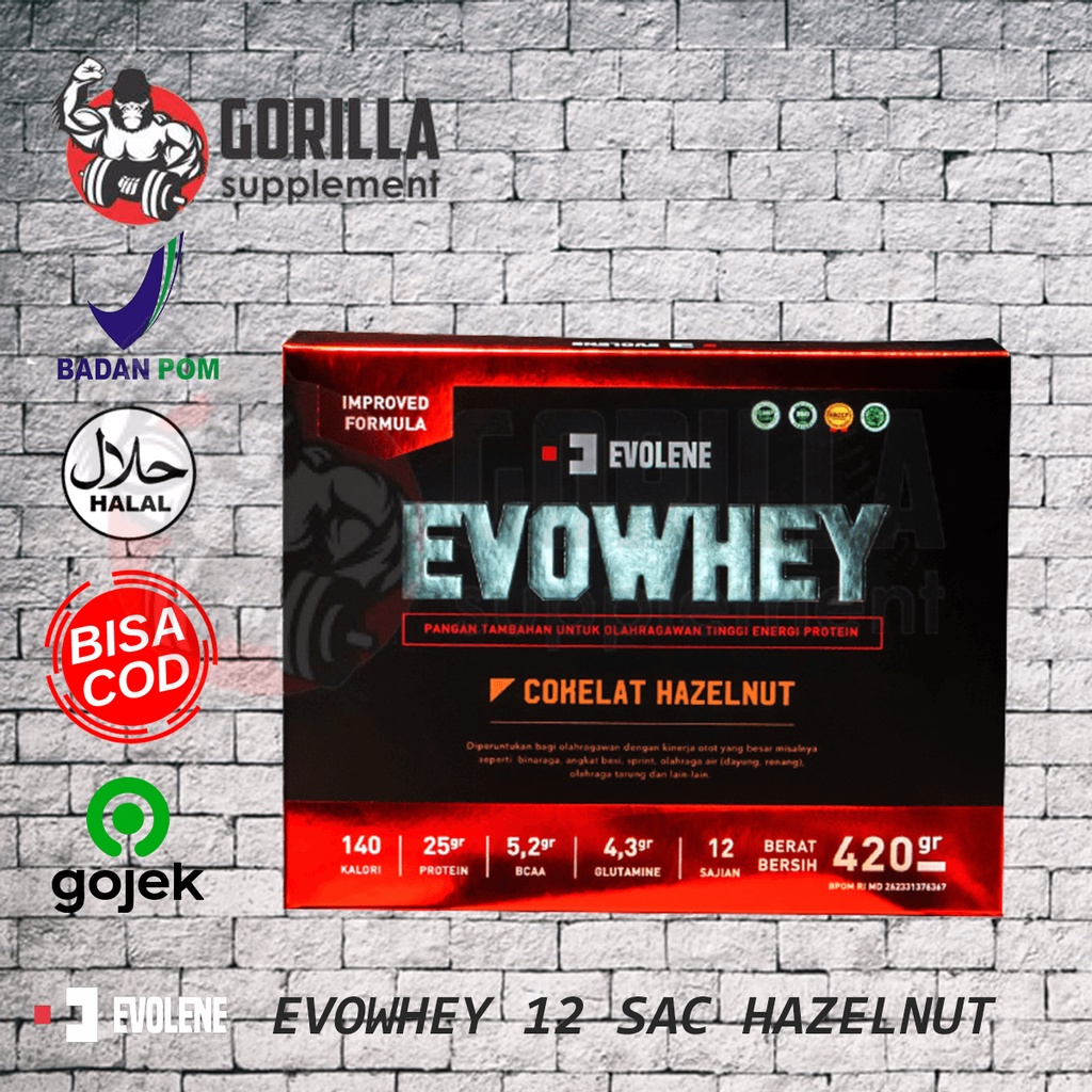 EVOWHEY Coklat Hazelnut 12 Sachet 420 Gram Gr Evolene Whey Protein evo whey