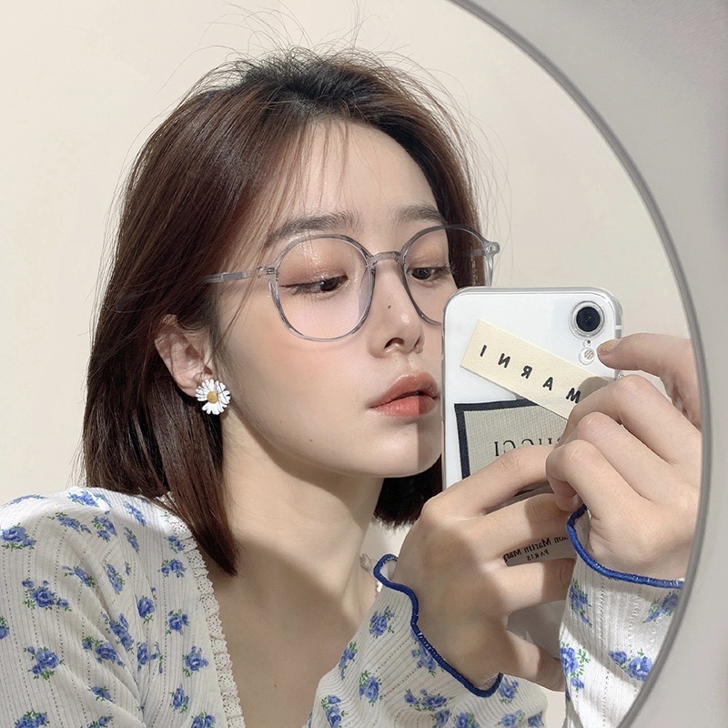 COD❤️Gradient Transparent/Black Frame Anti Blue Light Clear Lens Glasses for Women Retro Eyewear Kacamata Wanita Korea Fashion Anti-radiasi UV400