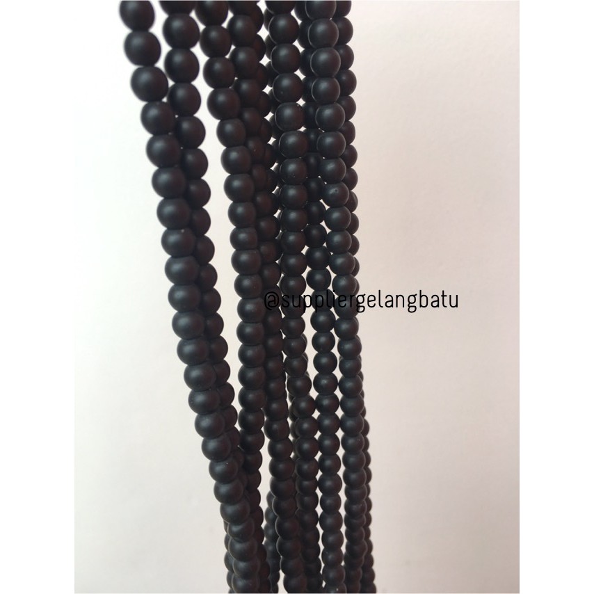 bahan blackstone 6mm matte akik aksesoris gelang kalung aksesoris cewek cowok korea obsidian onyx