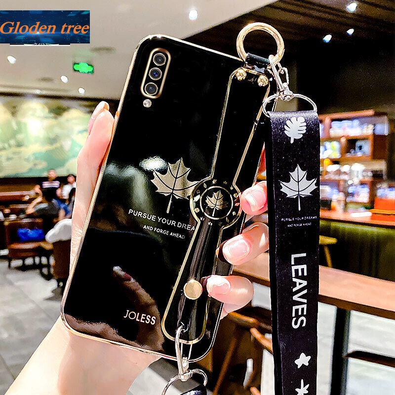 Case Motif Daun Maple Dengan lanyard Untuk Samsung Galaxy A50 A50S A30S