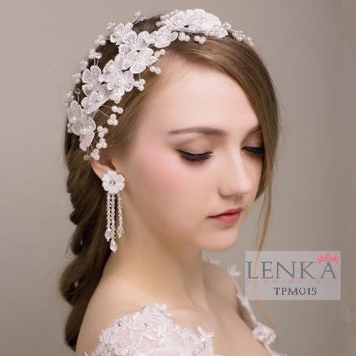 [BISA COD] AKSESORIS WEDDING TIARA PENGANTIN PESTA BUNGA PUTIH TPM015