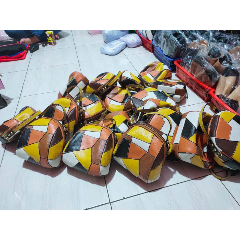 tas kulit sapi asli Garut model oval motif kulit perca unik handmade kulit