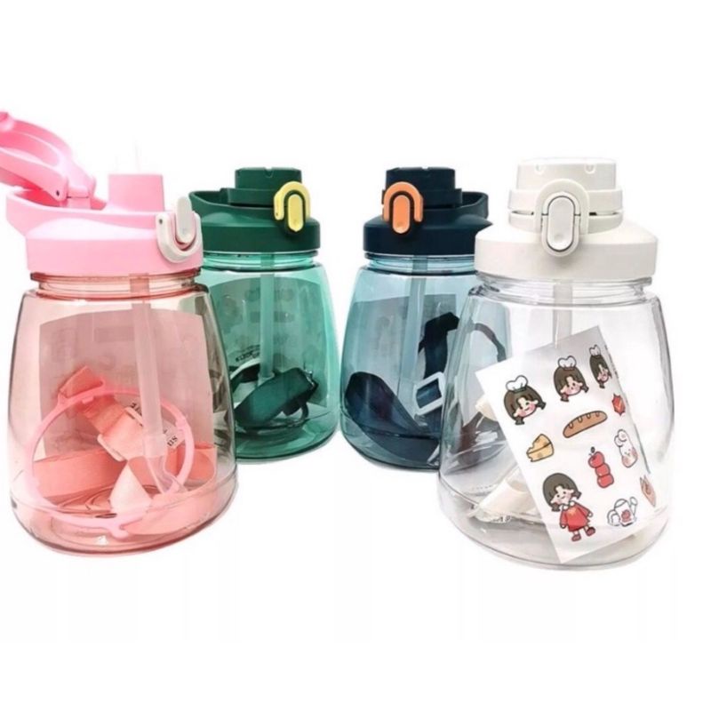 [COD] Botol Minum Anak Gemoy Vural Transparan Import Botol Minum Gendut Viral 1300 mL Premium Import Free Tali dan Stiker 2D