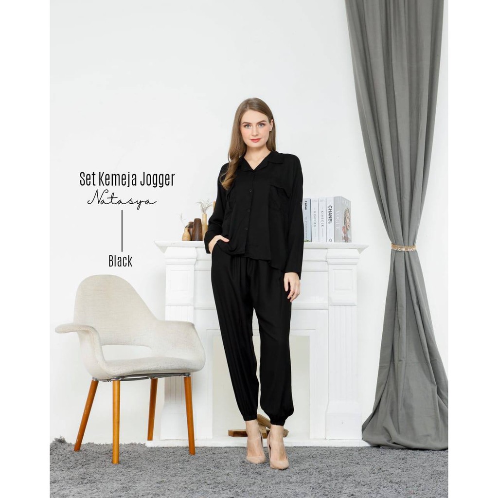 Leesy.Id - Set Jogger Rayon Premium Motif Natasya-NATASYA BLACK