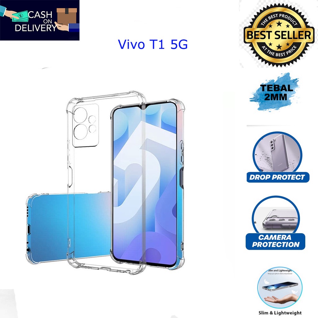 Case Vivo T1 5G Casing Clear HD KETEBALAN 2MM BENING TRANSPARAN TPU Premium Softcase