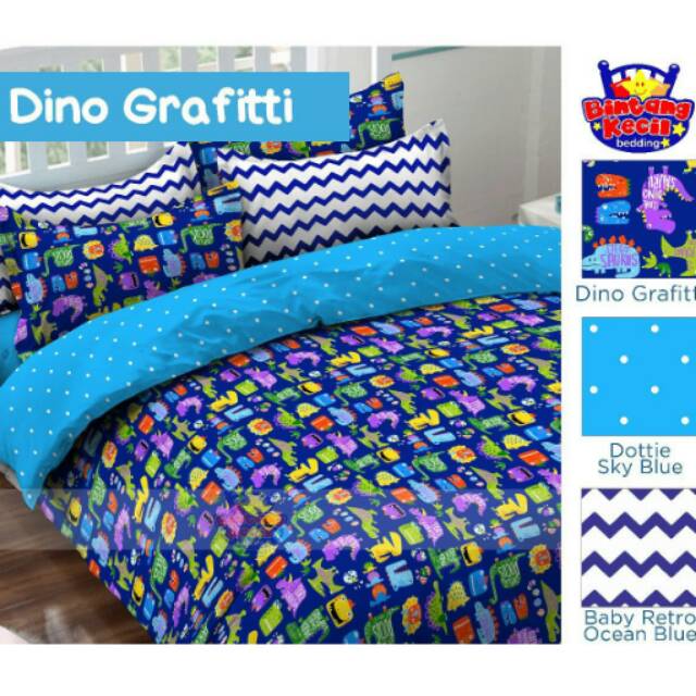 Bahan Kain Sprei Meteran Murah untuk Bedcover Piyama Baju Motif Karakter Anak "Dino Grafitti"
