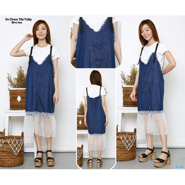 Ov Dress Tile Tulip/Jumper Jeans Rok Lapis Tile/Overall Jeans Tile/baju wanita/pakaian wanita murah