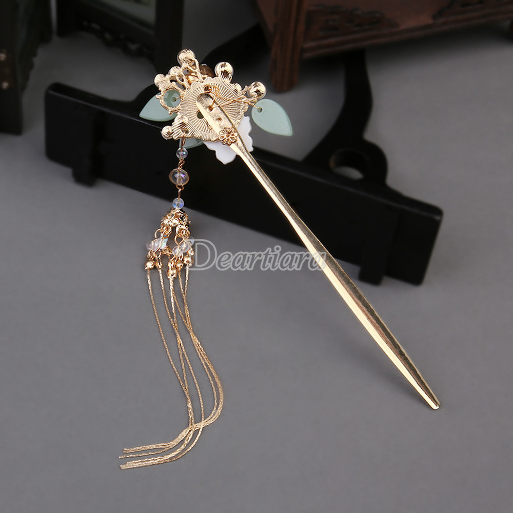 Costume Hanfu Simple Green Hairpin Headdress Ancient Style Hair Accessories Hairpin Super Fairy Single Hairpin Hairpin Tassel Pearl Disc Hair