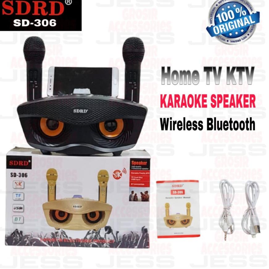 ヌ Speaker Bluetooh Karaoke Merek SDRD 306 ORI 100% SD306 + Dual Microphone Wireless SDRD SD306 Mata