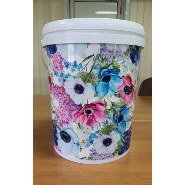 (BARU) Ember Plastik 20 Liter / Pail 20 Liter (25 KG) untuk Cat / Makanan / Packaging (MOTIF BUNGA)