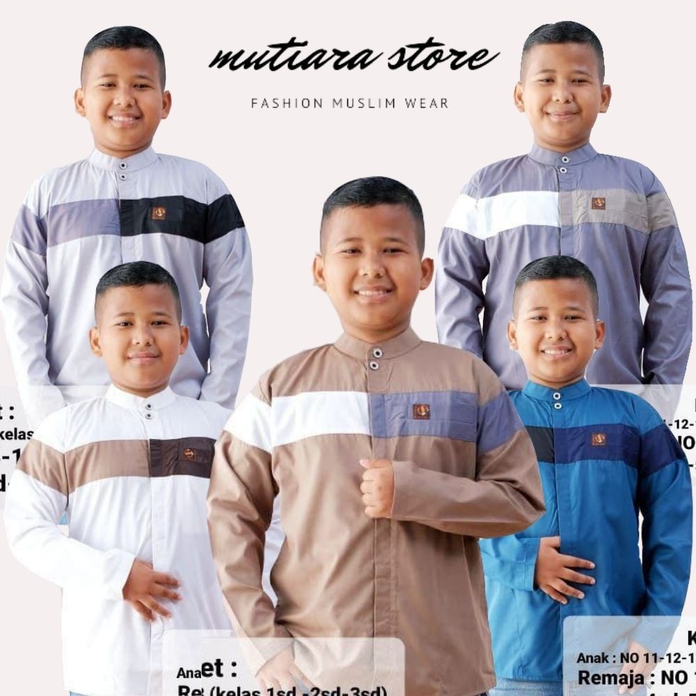 Baju Koko Anak Lengan Panjang Motif Qynang Size 11-16