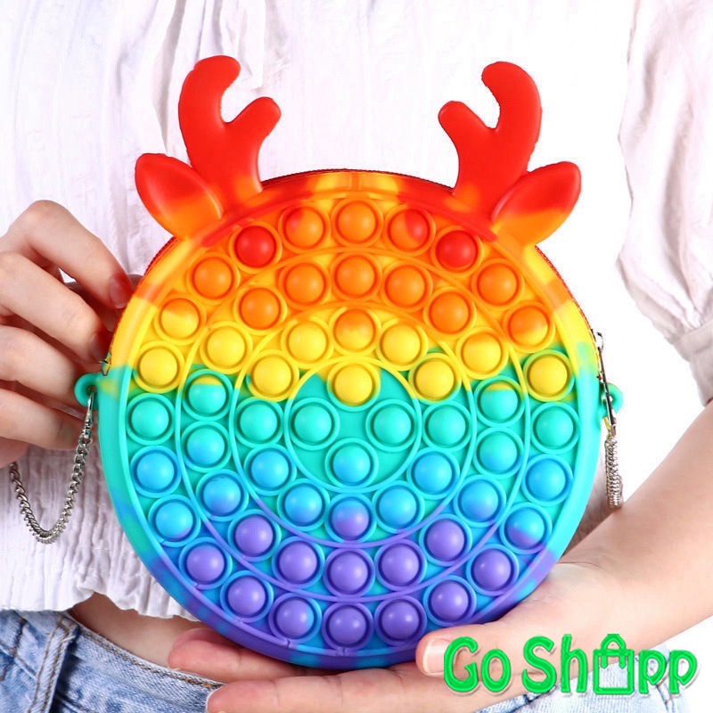 Tas Pop it Besar Anak Import - Tas Selempang Pop it Anak Lucu Import - Tas POP IT Rainbow Makaron Import - Tas Anak Pop it Fidget Toy Mainan Penghilang Stress [JL08]