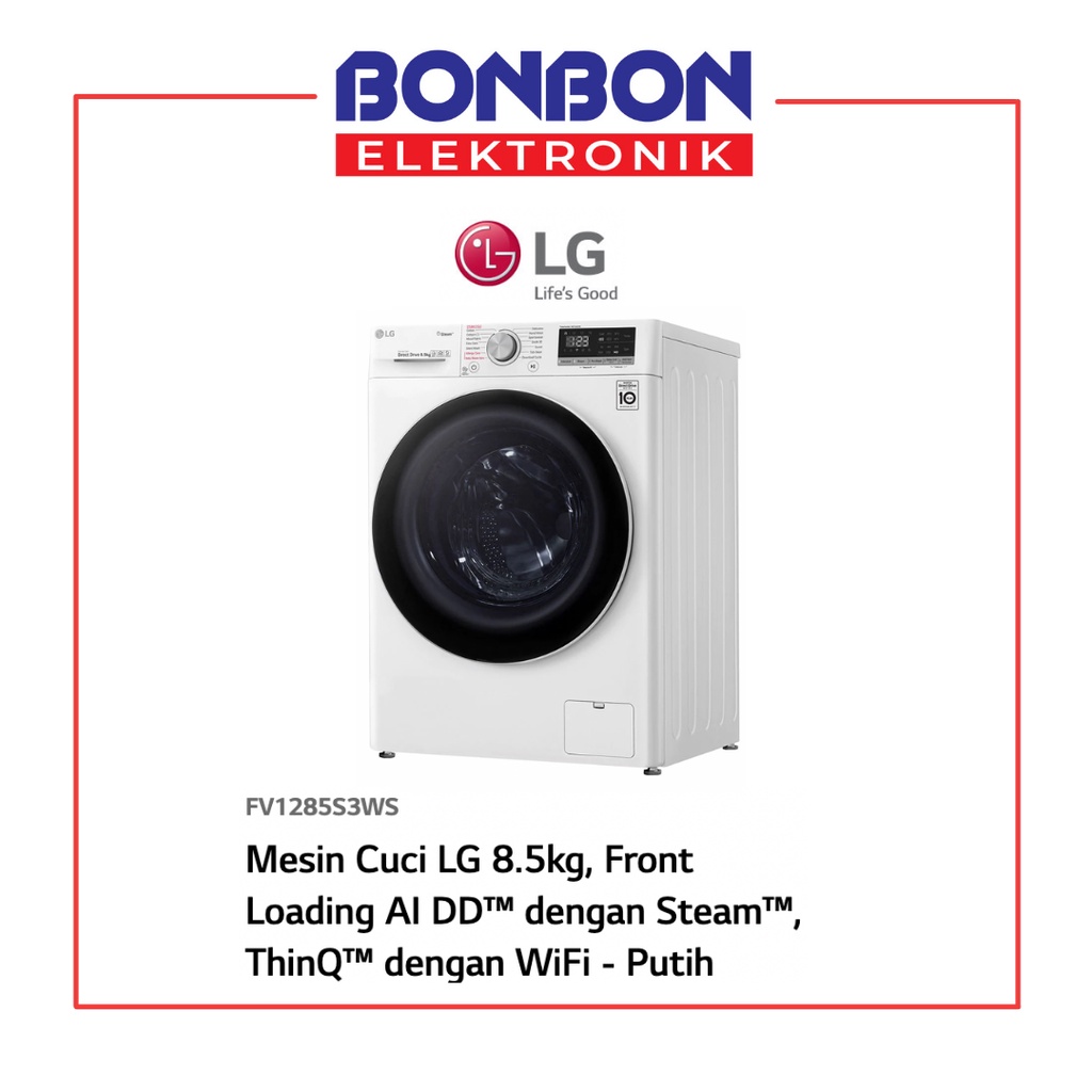 LG Mesin Cuci Front Loading 8.5KG FV1285S3WS Inverter Smart ThinQ Wifi