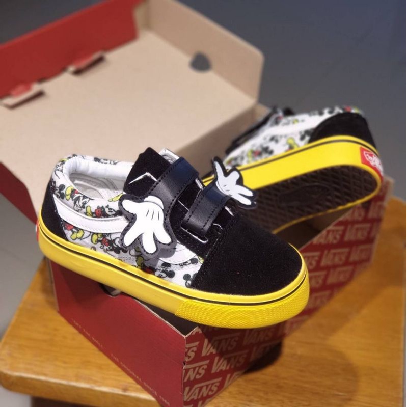 SEPATU ANAK VANS MICKEY VELCRO HITAM SOL KUNING MURAH