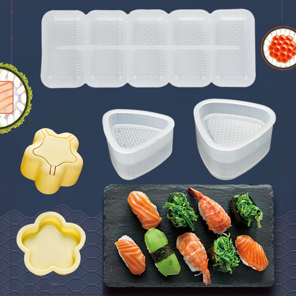 5 Roll Cetakan Sushi Bento Onigiri Bentuk Segitiga Persegi Non Stick Gaya Jepang