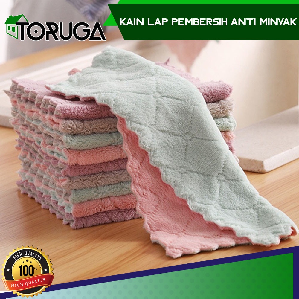 Handuk Lap Pengering Piring Anti Minyak Coral Fleece Dish Towel Kain Bersih Efektif Tanpa Noda