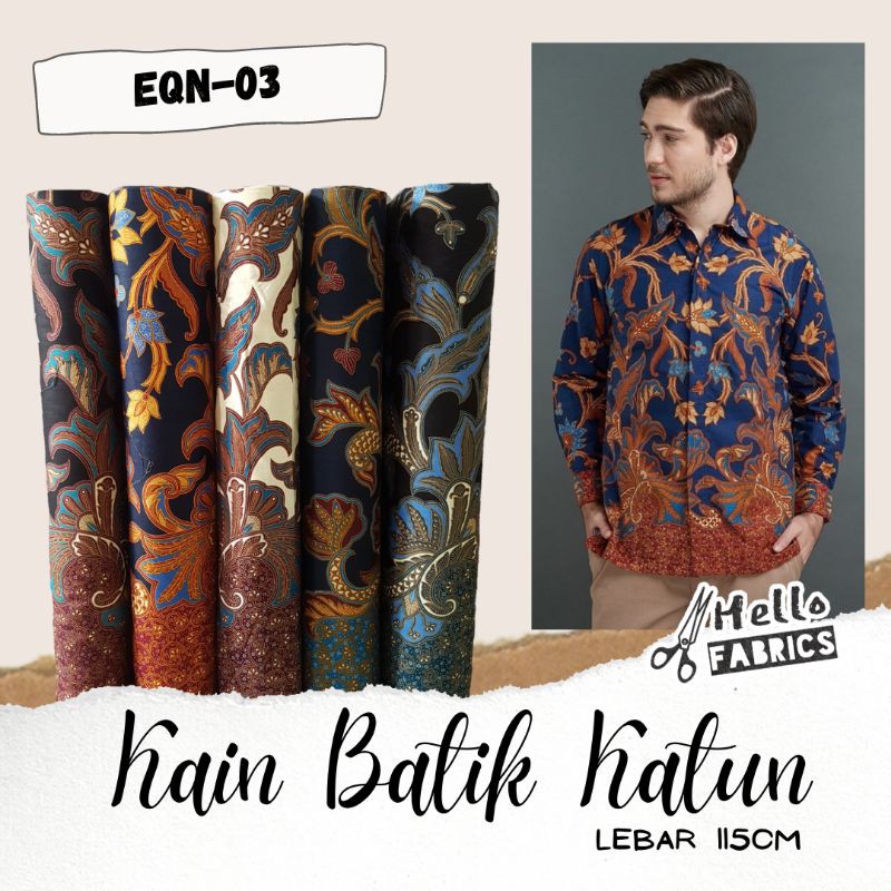 ( EQN-03 ) Kain Batik Katun Meteran Bahan Kain Katun Jepang 50s Motif Teratai Segaran