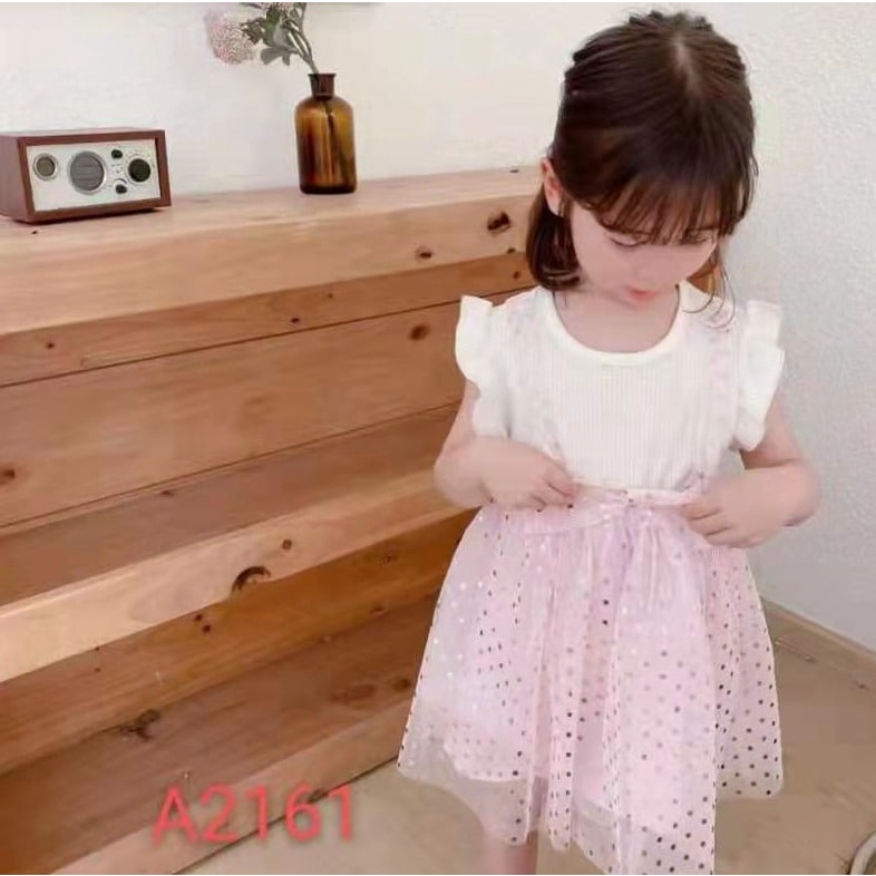 Promo !! Dress anak perempuan import Dress blink polka big ribbon curly uk 1-3th