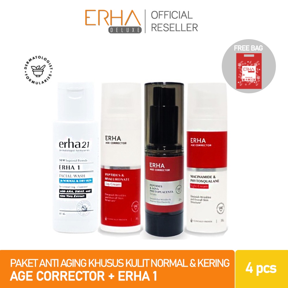 ERHA Paket Perawatan Wajah Age Corrector Dry Skin 4 pcs - Anti Aging u/ Kulit Kering &amp; Normal