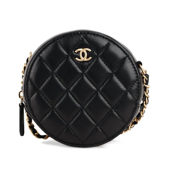 Tas Wanita Chanel Iridescent Black Lambskin Round Clutch On Chain - Hitam Murah