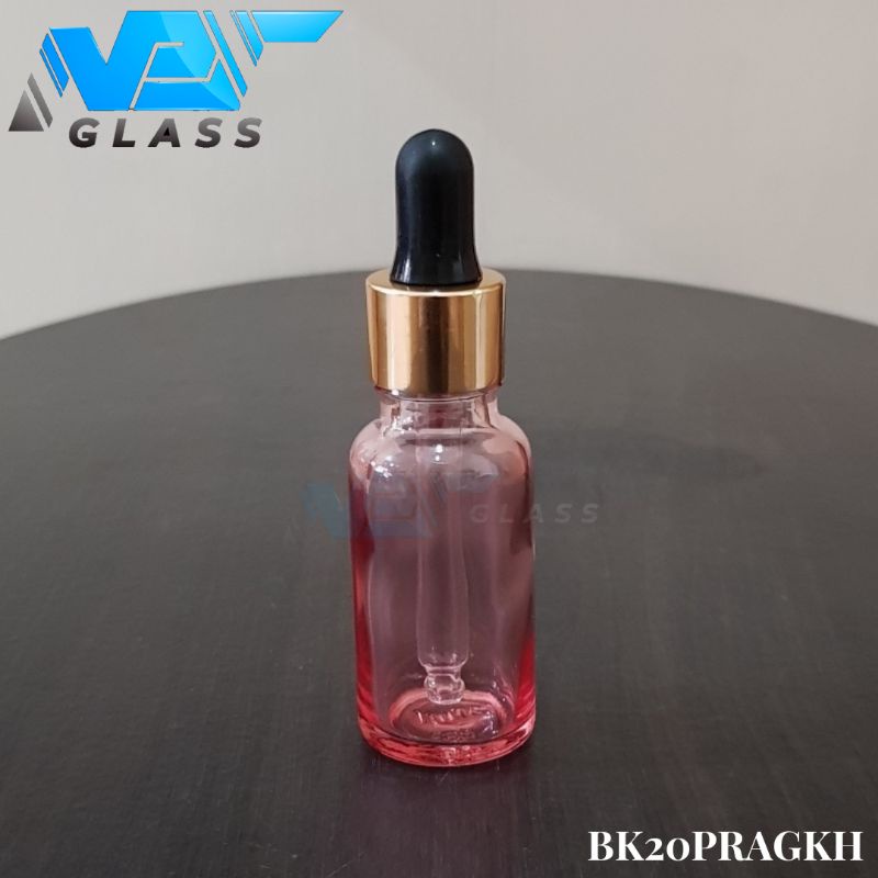 botol kaca pipet 20ml pink clear tebal - ring almunium gold