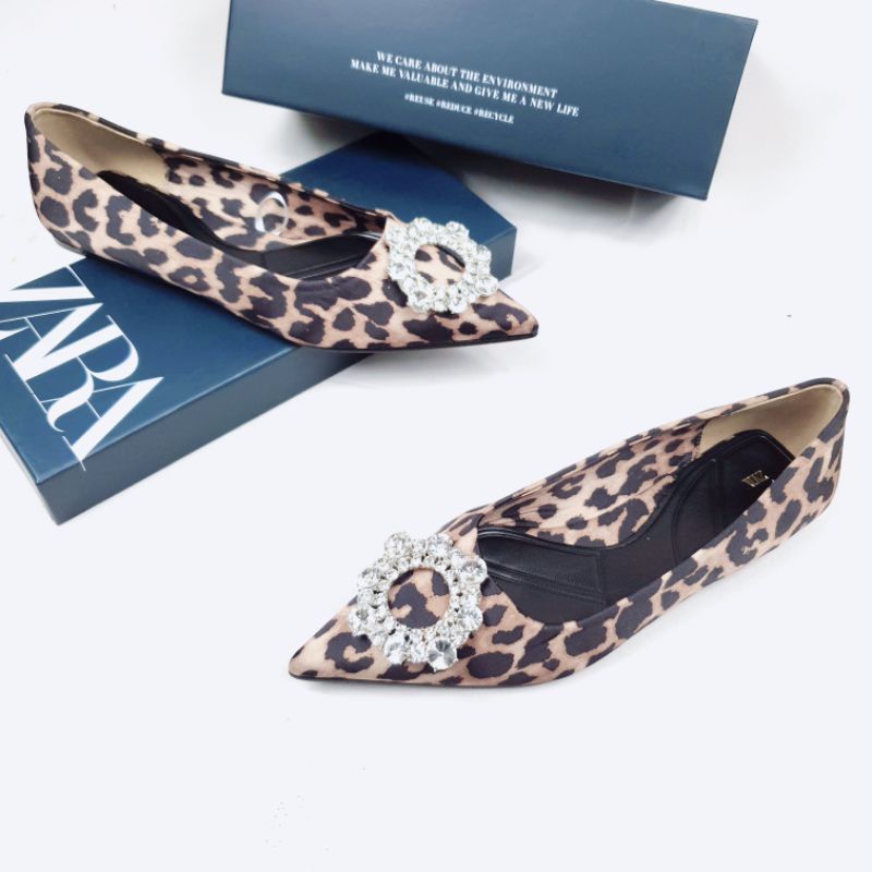 ZR Shimmery with Leopard Print Flat Shoes