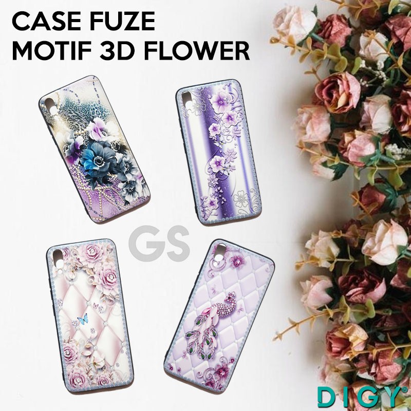 Case IPhone X XS casing hp Fuze 3D motif bunga  flower