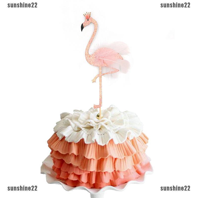 Hiasan Topper Kue Dengan Bentuk Burung Flamingo Dan Hiasan Glitter