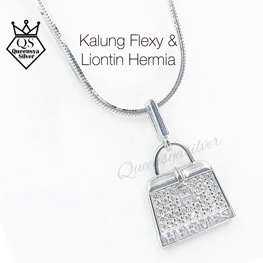 Kalung Liontin Perak NIKMIR Silver Asli 925 || Lapis Emas Putih || Model Tas Batu Permata || Queensya Silver