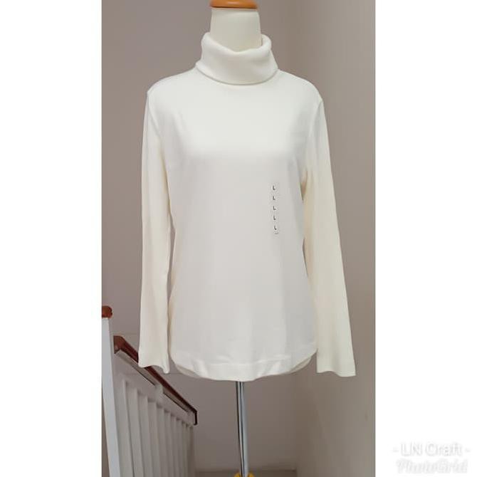 promo kaos wanita uniqlo turtle neck panjang off white size l terbaru