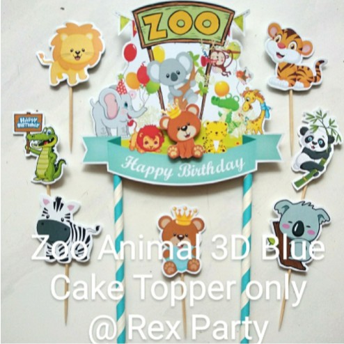 Zoo Animal Cake Topper/Topper Kue Zoo Animal atau One Year/Zoo Animal Birthday Topper 3D