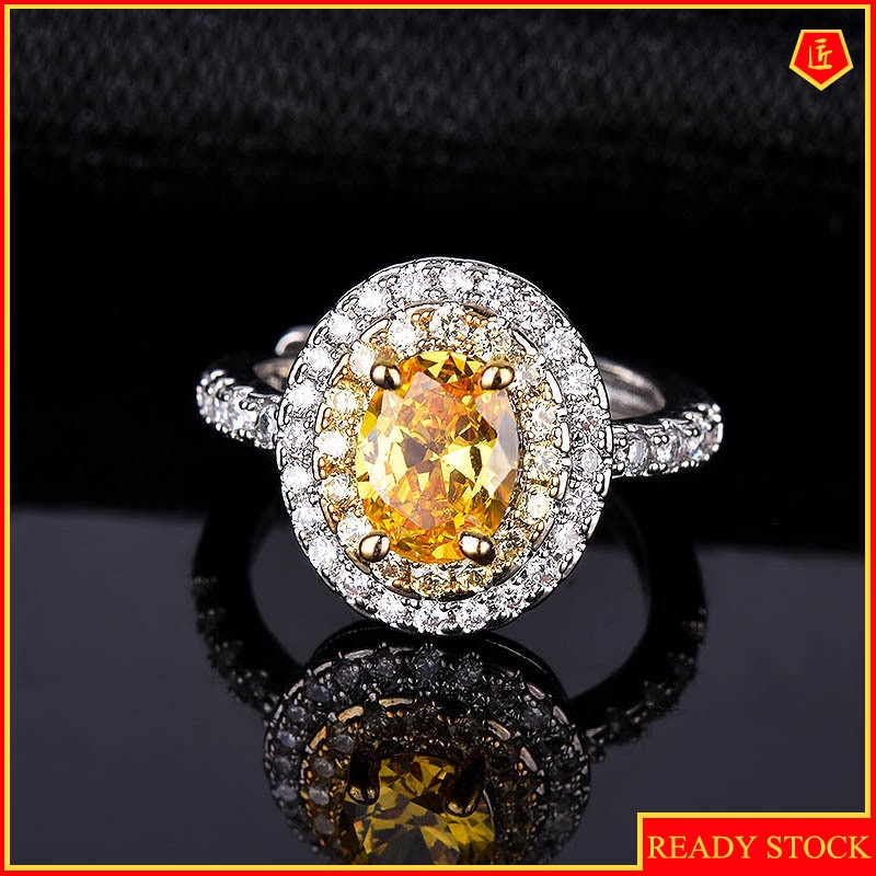 [Ready Stock]Luxury Full Diamond Oval Citrine Ring